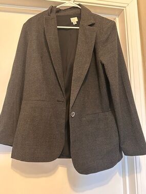a new day Women's Gray Textured Single-Button Blazer